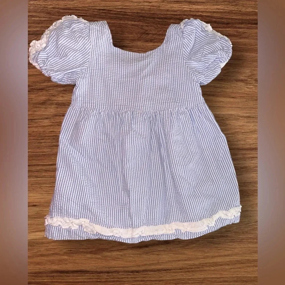 Janie & Jack Girls 4 Seersucker Ruffle Dress A Line Blue White 12-18m